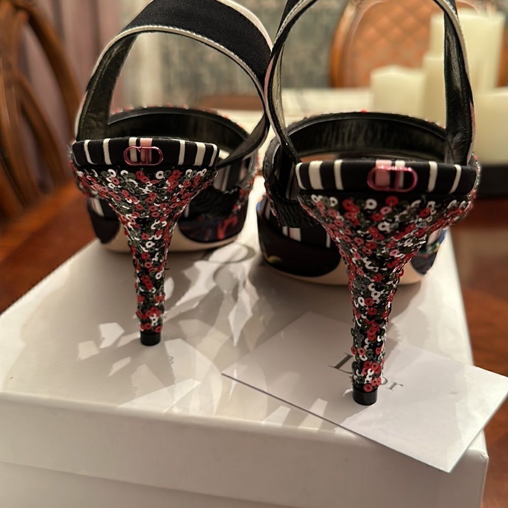 Christian Dior floral satin printed slingback pumps size 41,5, NIB - Picture 7 of 13